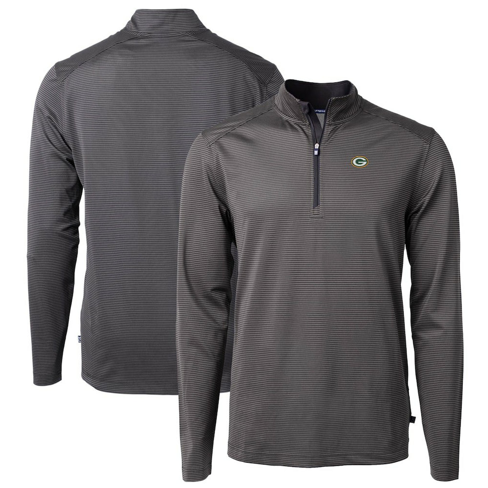 Green Bay Packers Cutter & Buck Virtue Eco Pique Micro Stripe Recycled Quarter-Zip Pullover Top | NFL On sale