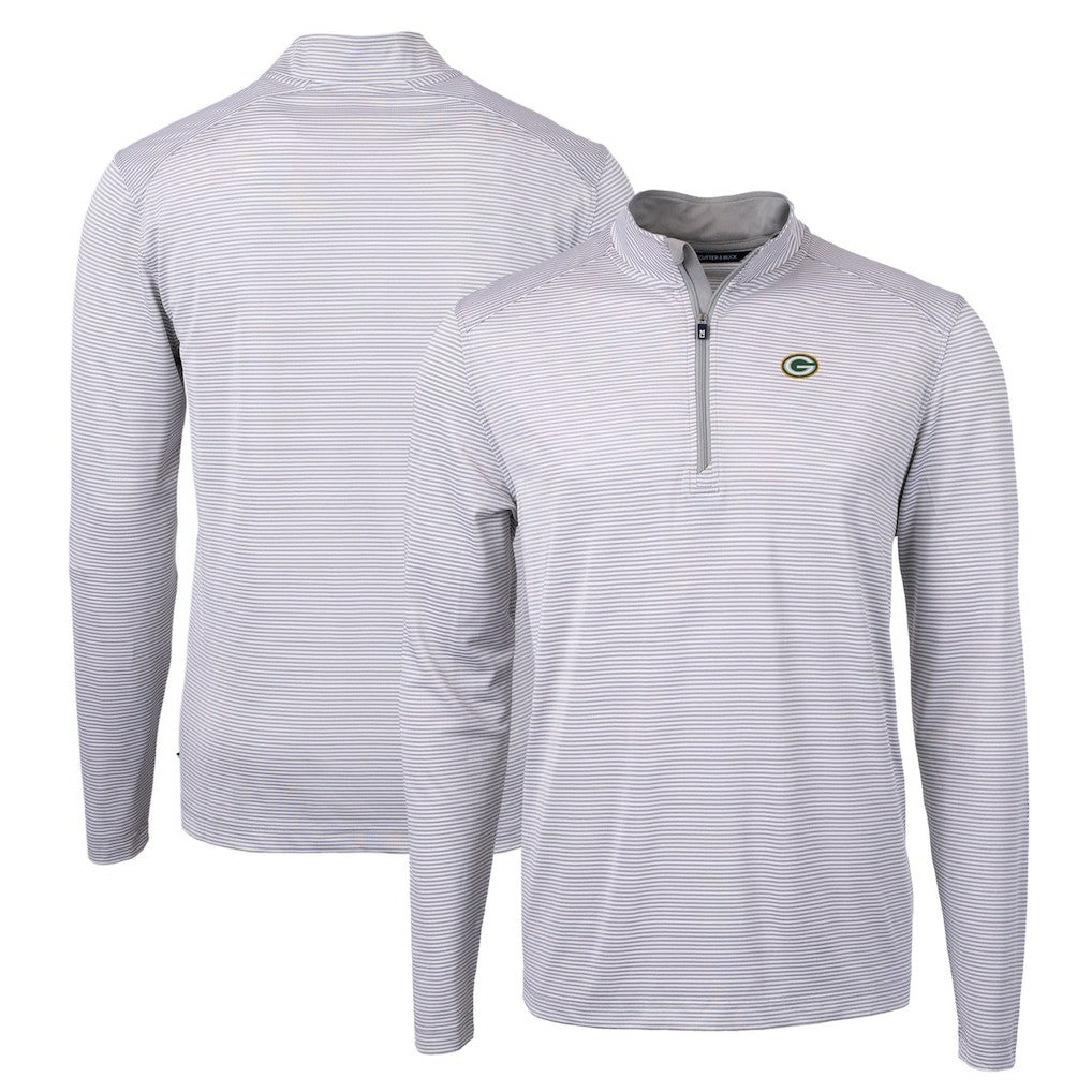Green Bay Packers Cutter & Buck Virtue Eco Pique Micro Stripe Recycled Quarter-Zip Pullover Top | NFL Hot