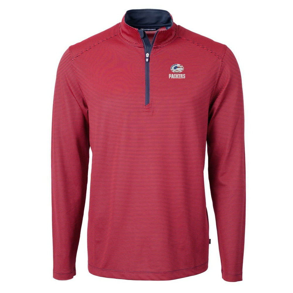 Green Bay Packers Cutter & Buck Virtue Eco Pique Micro Stripe Recycled Quarter-Zip Pullover Top | NFL Outlet