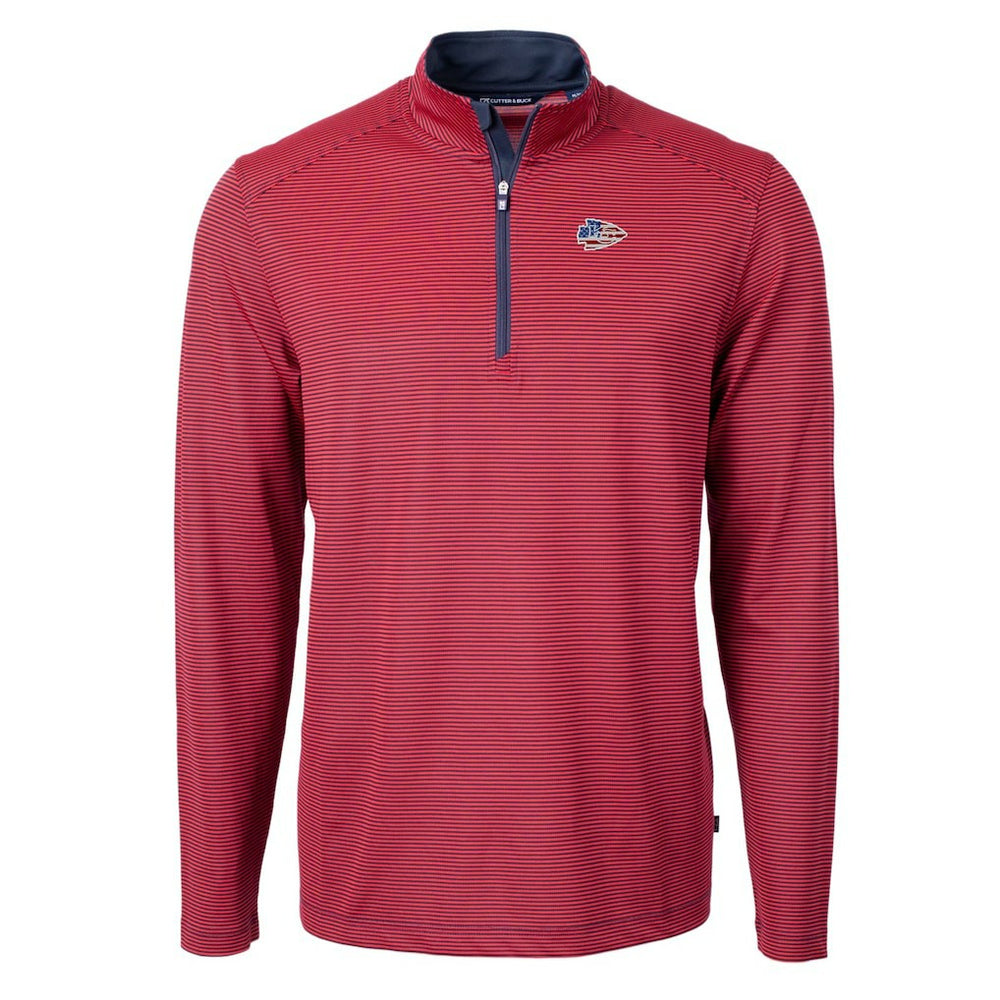 Kansas City Chiefs Cutter & Buck Virtue Eco Pique Micro Stripe Recycled Quarter-Zip Pullover Top | NFL Outlet