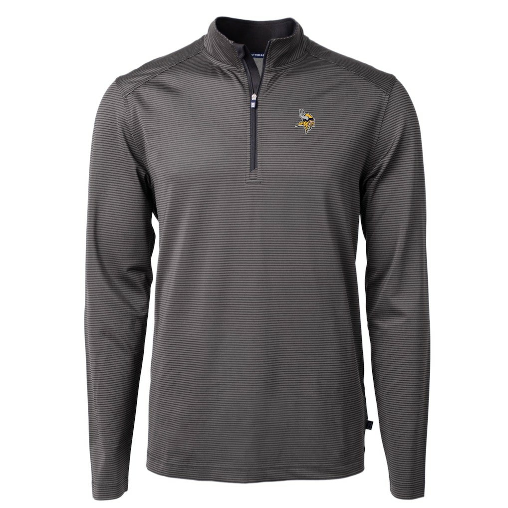 Minnesota Vikings Cutter & Buck Virtue Eco Pique Micro Stripe Recycled Quarter-Zip Pullover Top | NFL Online