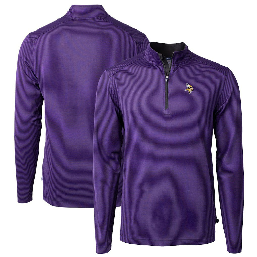 Minnesota Vikings Cutter & Buck Virtue Eco Pique Micro Stripe Recycled Quarter-Zip Pullover Top | NFL Online