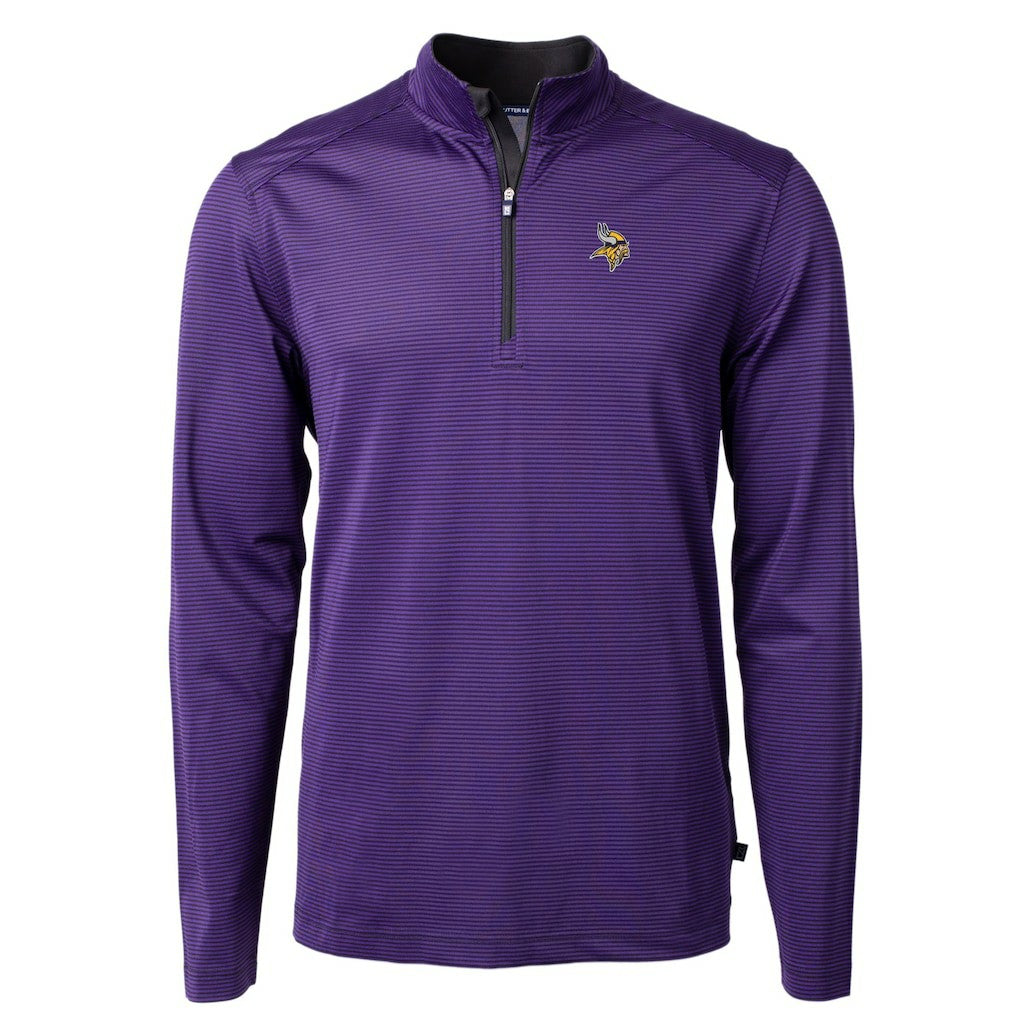 Minnesota Vikings Cutter & Buck Virtue Eco Pique Micro Stripe Recycled Quarter-Zip Pullover Top | NFL Online