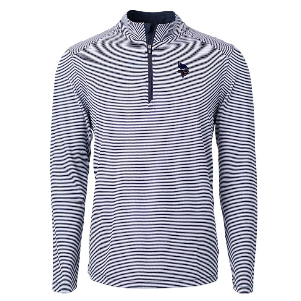Minnesota Vikings Cutter & Buck Virtue Eco Pique Micro Stripe Recycled Quarter-Zip Pullover Top | NFL Online