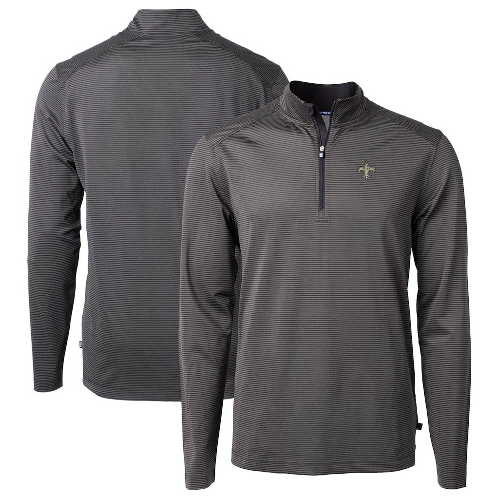 New Orleans Saints Cutter & Buck Virtue Eco Pique Micro Stripe Recycled Quarter-Zip Pullover Top | NFL On sale