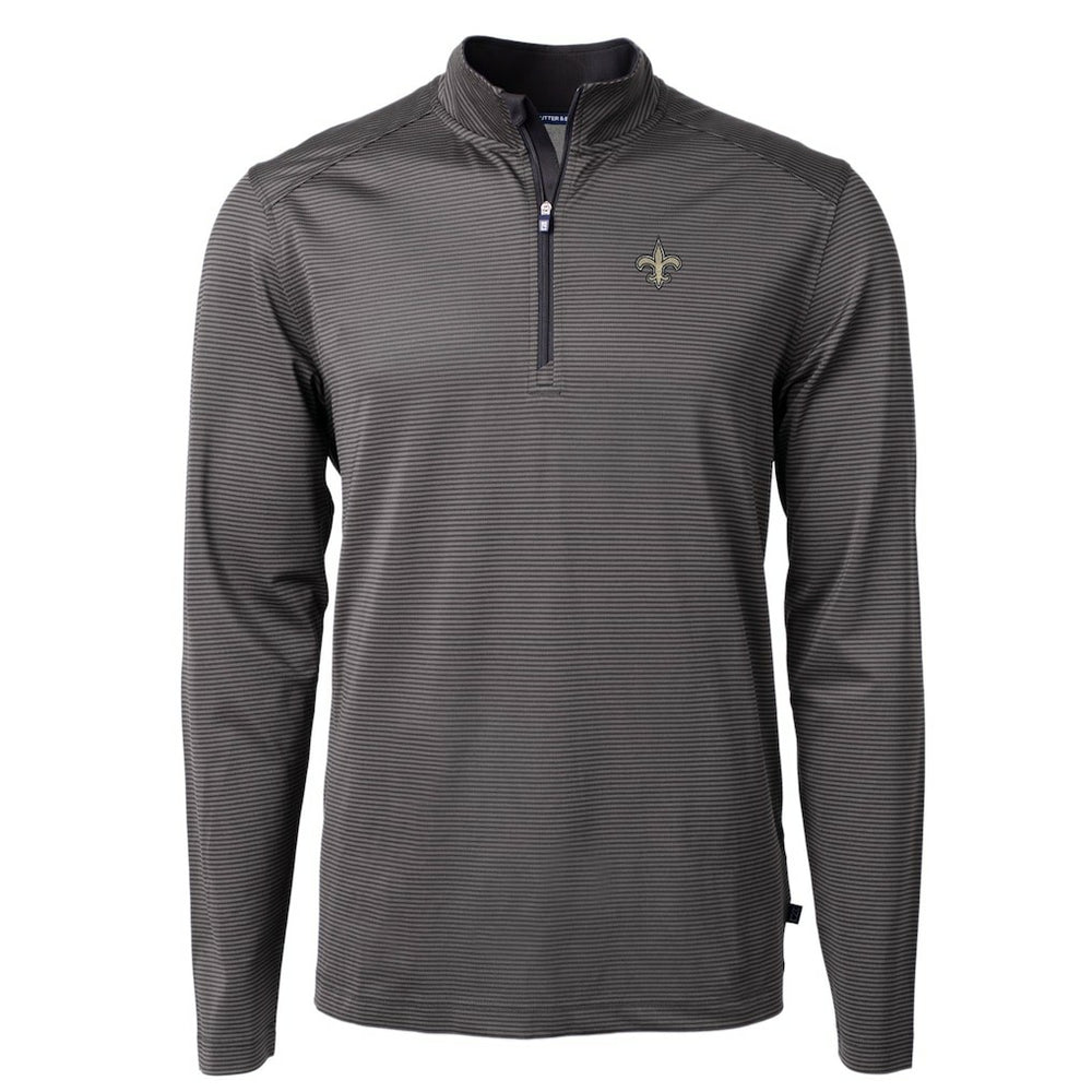 New Orleans Saints Cutter & Buck Virtue Eco Pique Micro Stripe Recycled Quarter-Zip Pullover Top | NFL On sale