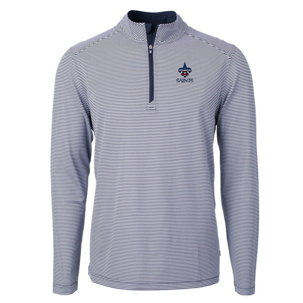 New Orleans Saints Cutter & Buck Virtue Eco Pique Micro Stripe Recycled Quarter-Zip Pullover Top | NFL US