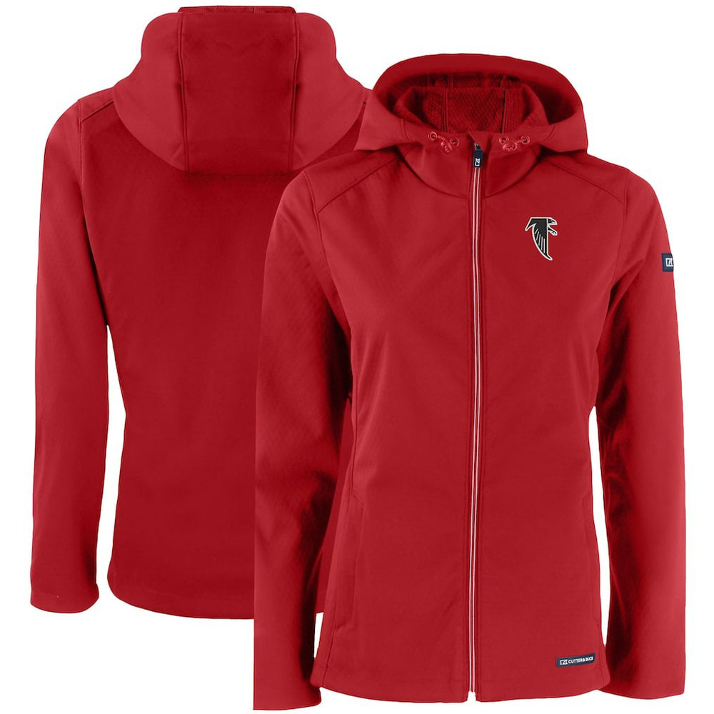 Atlanta Falcons Cutter & Buck Women's Evoke Eco Softshell Recycled Full-Zip Hooded Jacket | NFL Outlet