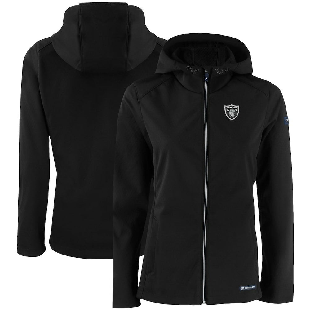 Las Vegas Raiders Cutter & Buck Women's Evoke Eco Softshell Recycled Full-Zip Hooded Jacket | NFL Outlet