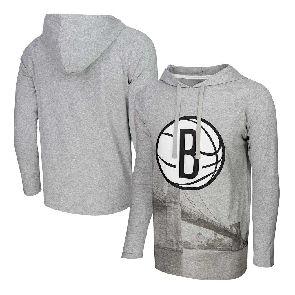 Heather Gray Brooklyn Nets Stadium Essentials Atrium Raglan Long Sleeve Hoodie T-Shirt | NBA
