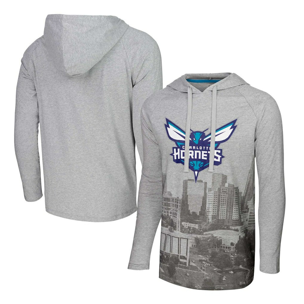 Heather Gray Charlotte Hornets Stadium Essentials Atrium Raglan Long Sleeve Hoodie T-Shirt | NBA