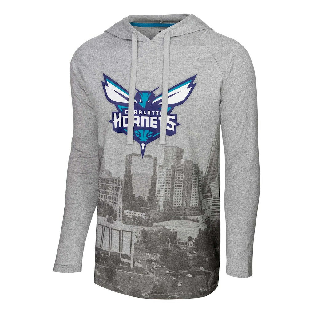 Heather Gray Charlotte Hornets Stadium Essentials Atrium Raglan Long Sleeve Hoodie T-Shirt | NBA
