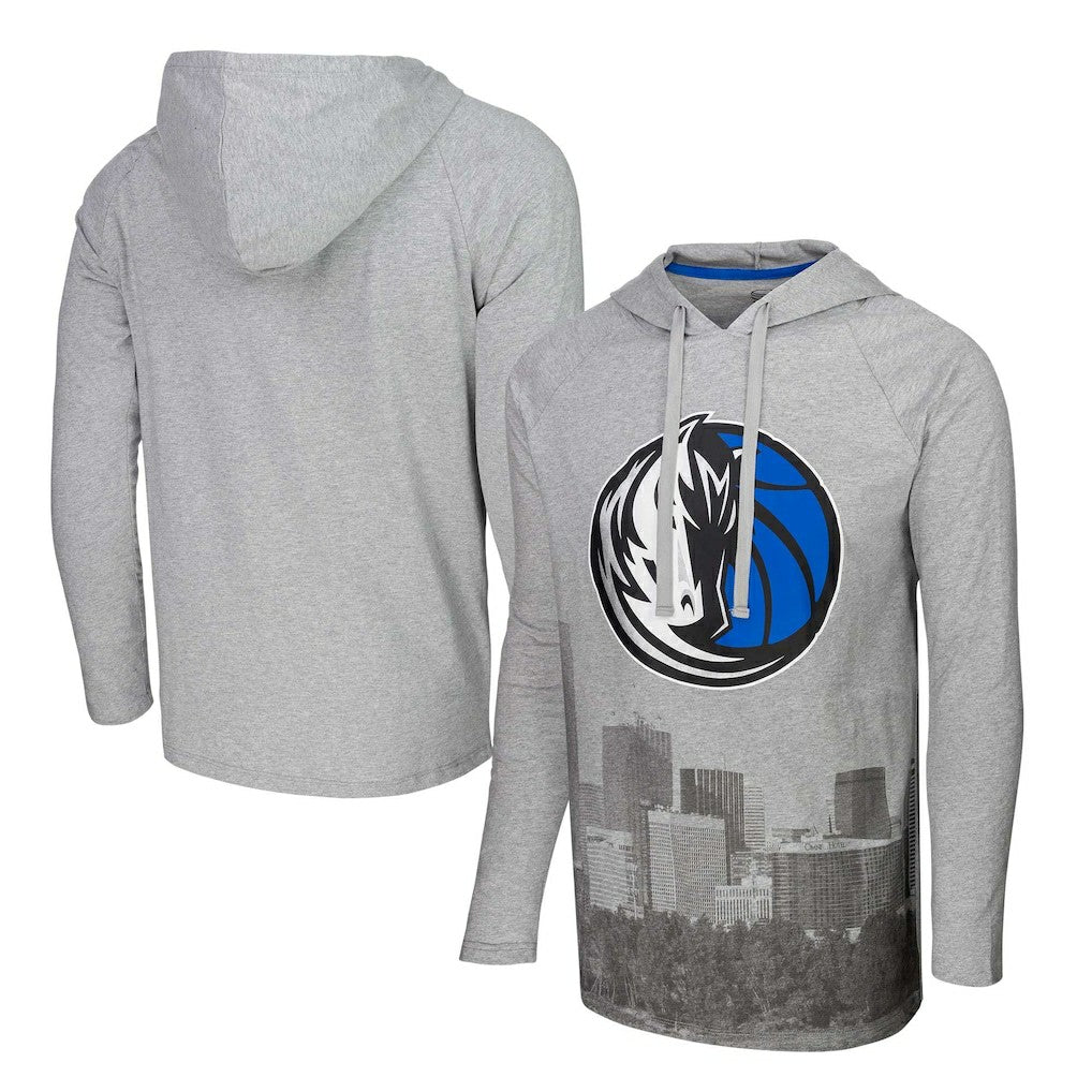 Heather Gray Dallas Mavericks Stadium Essentials Atrium Raglan Long Sleeve Hoodie T-Shirt sale | NBA