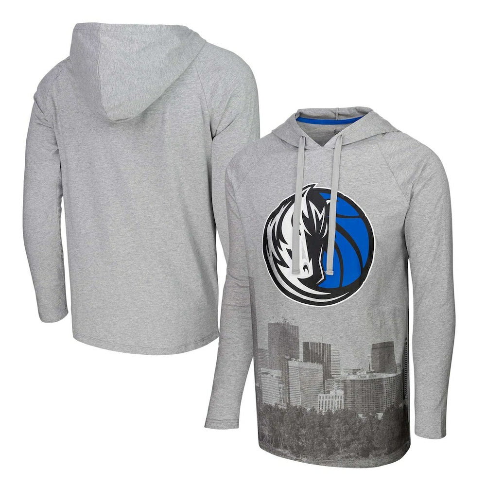 Heather Gray Dallas Mavericks Stadium Essentials Atrium Raglan Long Sleeve Hoodie T-Shirt sale | NBA