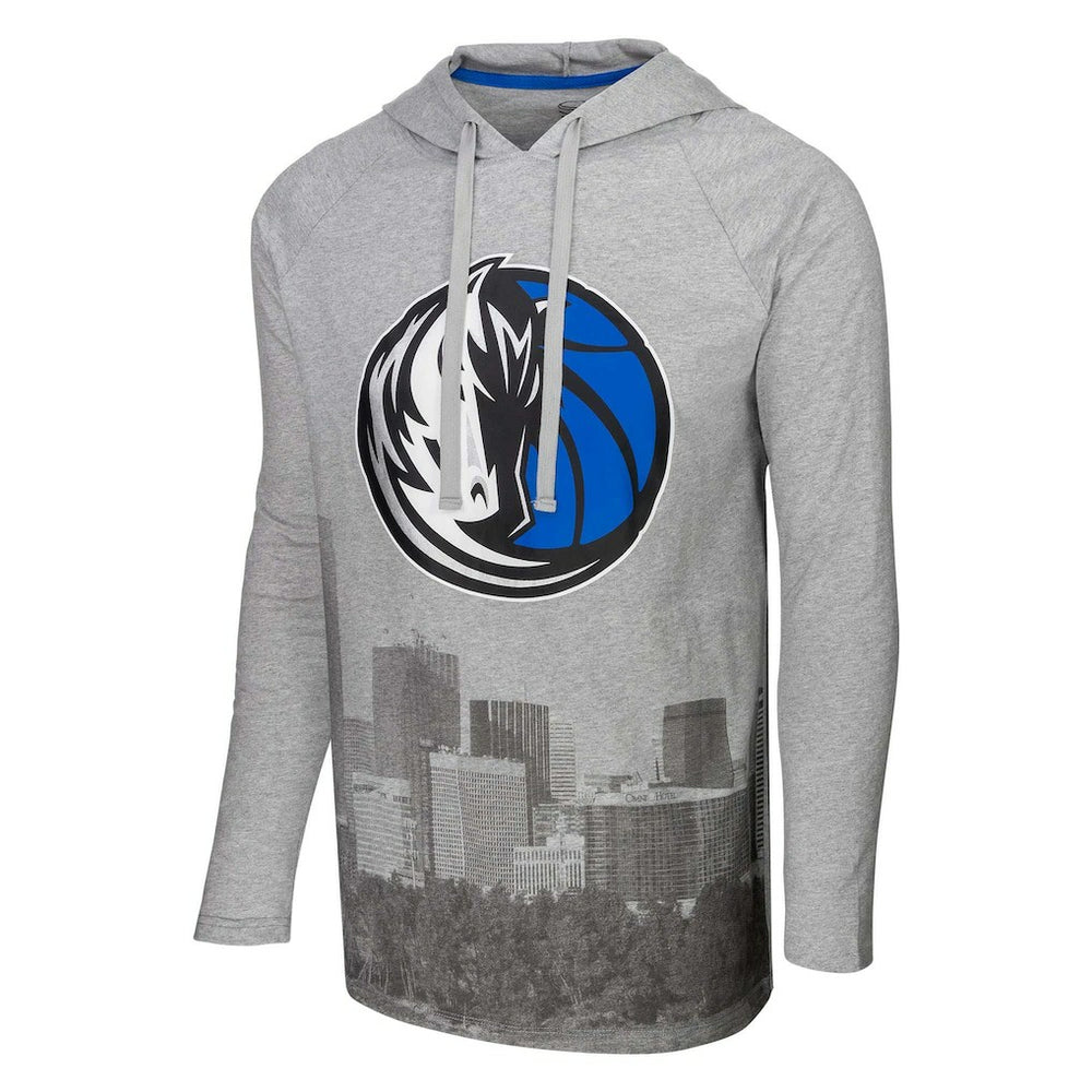 Heather Gray Dallas Mavericks Stadium Essentials Atrium Raglan Long Sleeve Hoodie T-Shirt sale | NBA
