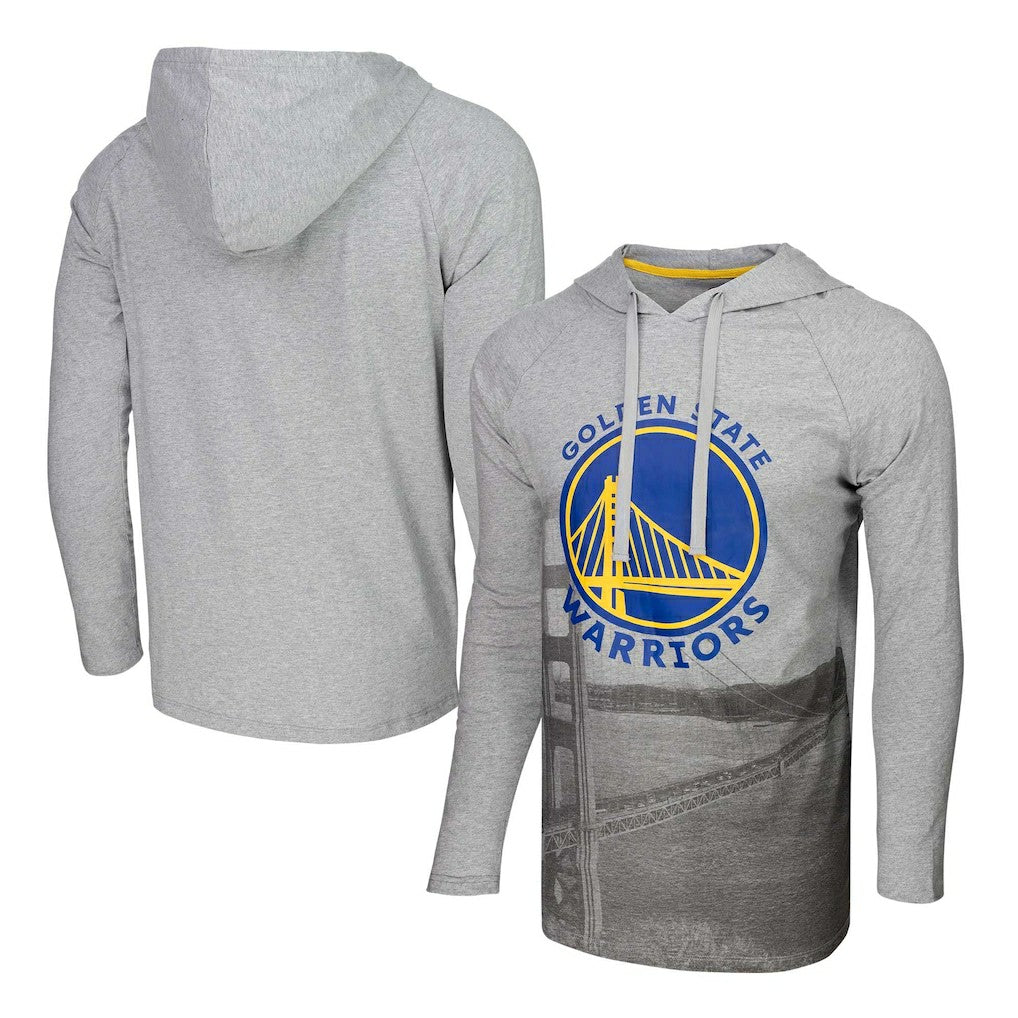 Heather Gray Golden State Warriors Stadium Essentials Atrium Raglan Long Sleeve Hoodie T-Shirt sale | NBA