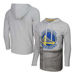 Heather Gray Golden State Warriors Stadium Essentials Atrium Raglan Long Sleeve Hoodie T-Shirt sale | NBA