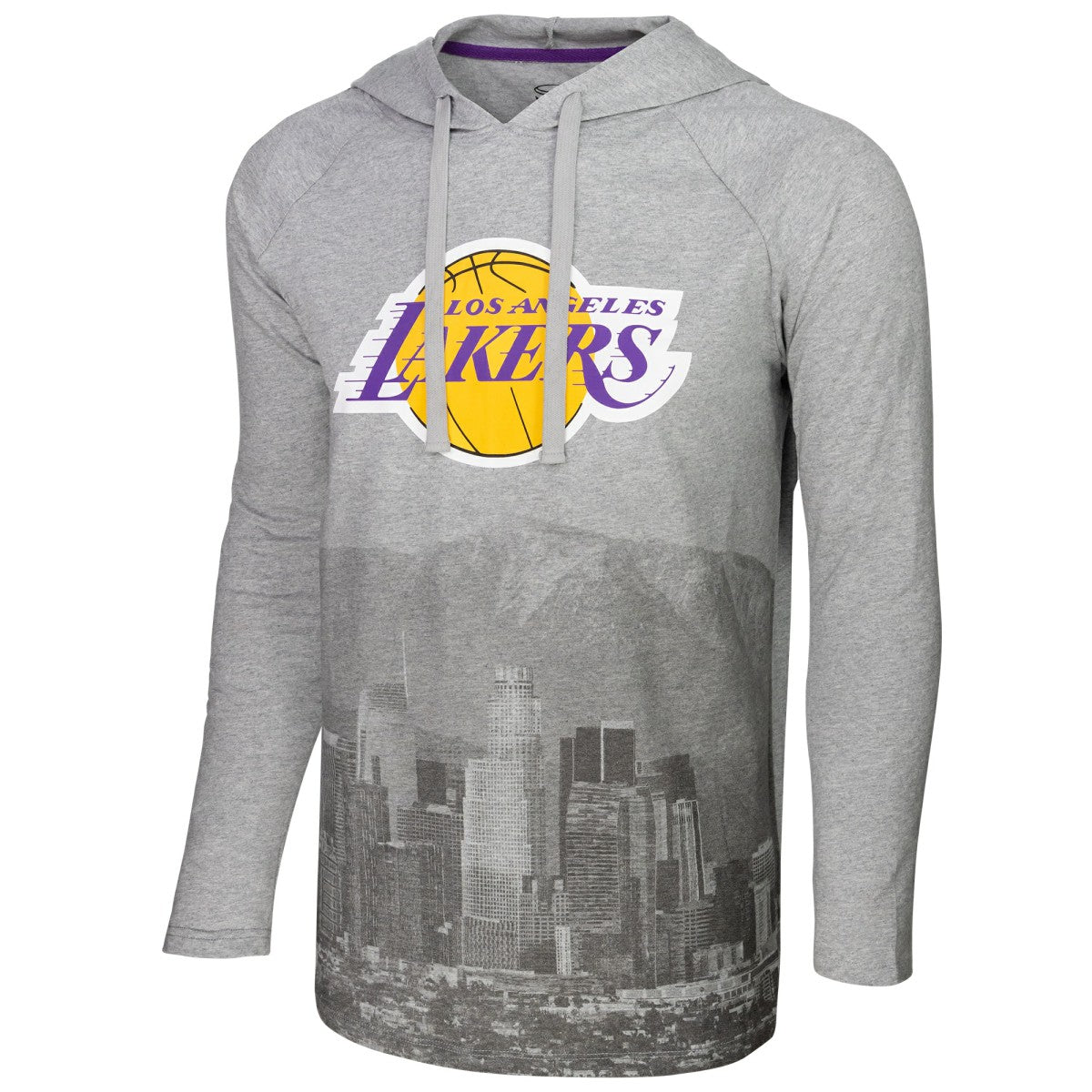 Heather Gray Los Angeles Lakers Stadium Essentials Atrium Raglan Long Sleeve Hoodie T-Shirt | NBA