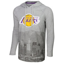 Heather Gray Los Angeles Lakers Stadium Essentials Atrium Raglan Long Sleeve Hoodie T-Shirt | NBA