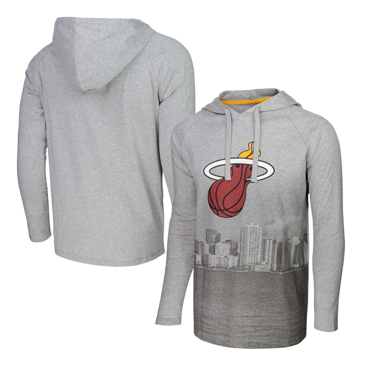 Heather Gray Miami Heat Stadium Essentials Atrium Raglan Long Sleeve Hoodie T-Shirt | NBA