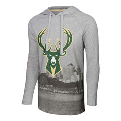 Heather Gray Milwaukee Bucks Stadium Essentials Atrium Raglan Long Sleeve Hoodie T-Shirt | NBA