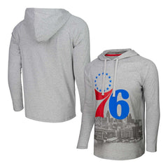 Heather Gray Philadelphia 76ers Stadium Essentials Atrium Raglan Long Sleeve Hoodie T-Shirt | NBA