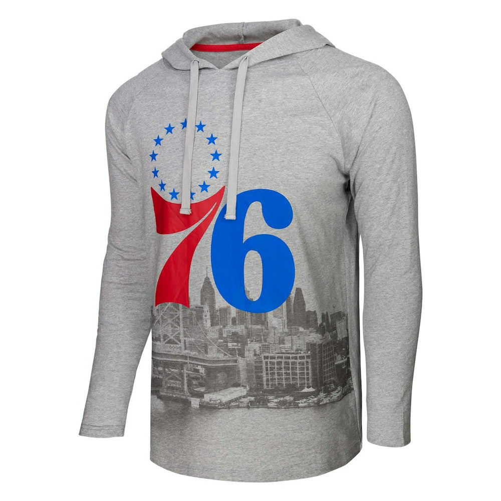 Heather Gray Philadelphia 76ers Stadium Essentials Atrium Raglan Long Sleeve Hoodie T-Shirt | NBA