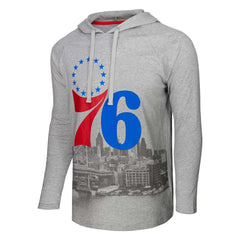 Heather Gray Philadelphia 76ers Stadium Essentials Atrium Raglan Long Sleeve Hoodie T-Shirt | NBA