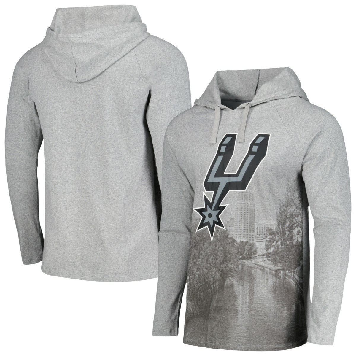Heather Gray San Antonio Spurs Stadium Essentials Atrium Raglan Long Sleeve Hoodie T-Shirt | NBA