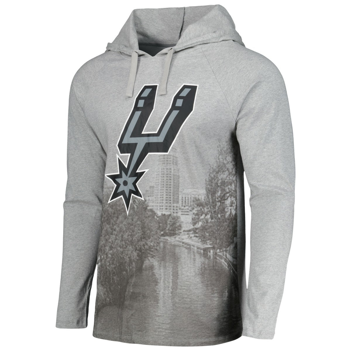 Heather Gray San Antonio Spurs Stadium Essentials Atrium Raglan Long Sleeve Hoodie T-Shirt | NBA