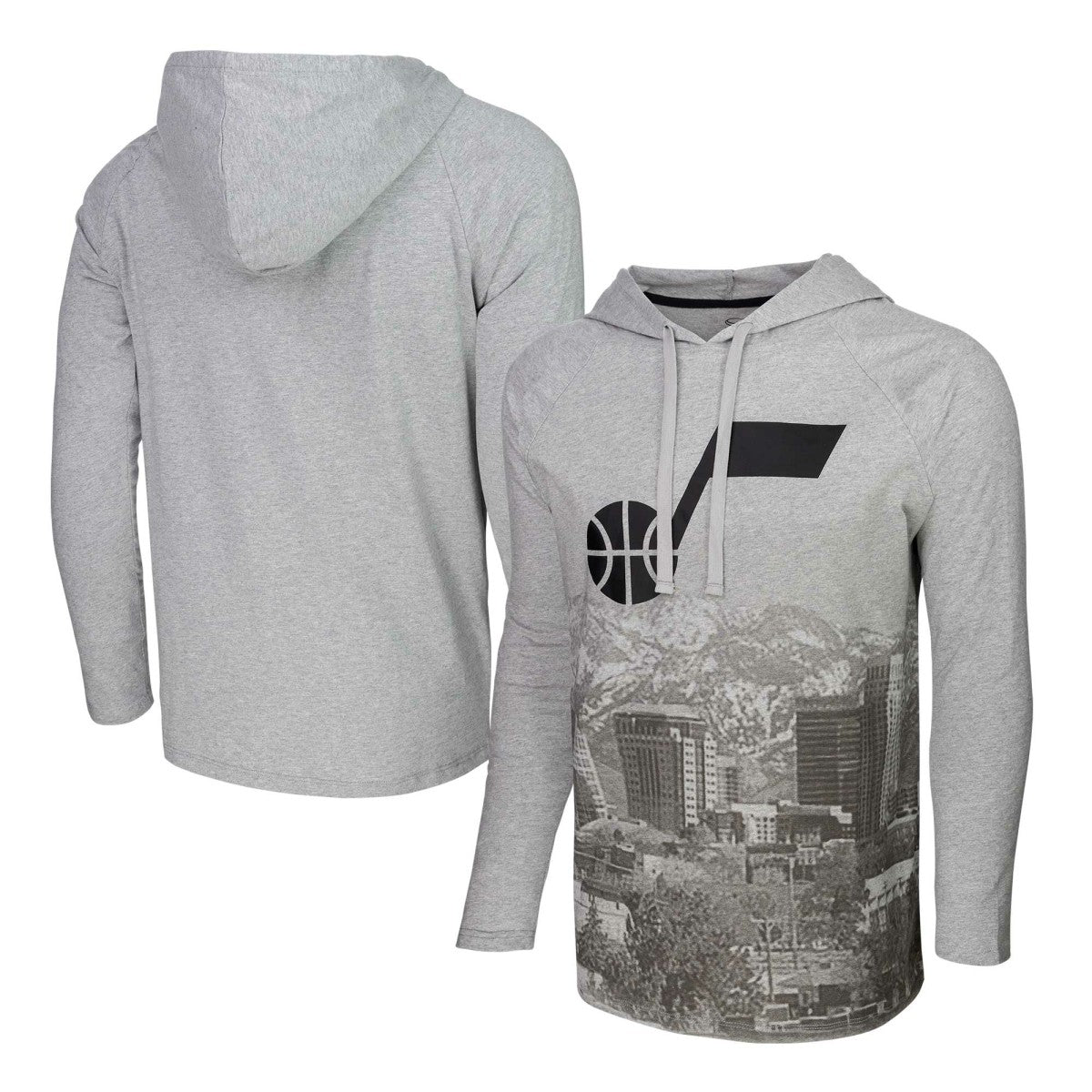 Heather Gray Utah Jazz Stadium Essentials Atrium Raglan Long Sleeve Hoodie T-Shirt | NBA
