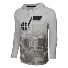 Heather Gray Utah Jazz Stadium Essentials Atrium Raglan Long Sleeve Hoodie T-Shirt | NBA