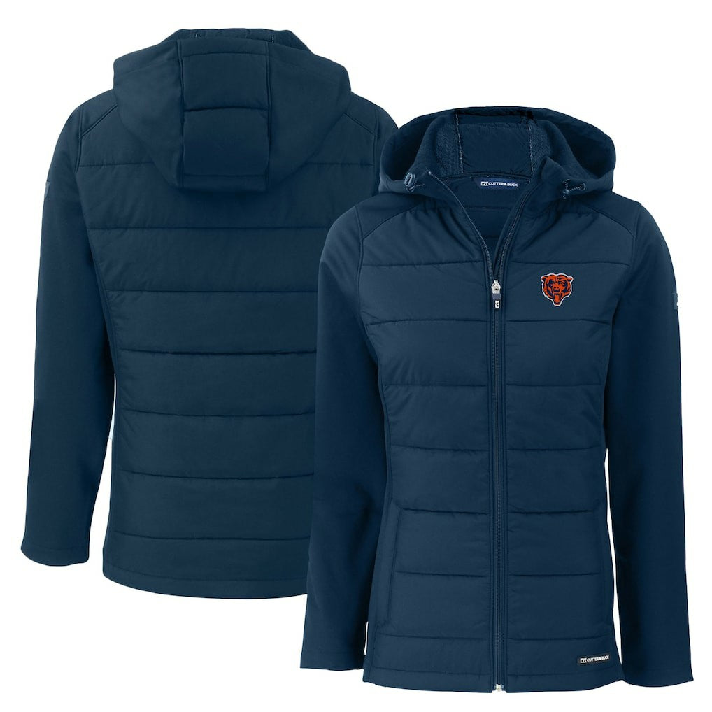 Chicago Bears Cutter & Buck Women's Throwback Evoke Hybrid Eco Softshell Recycled Full-Zip Hoodie Jacket | NFL Hot