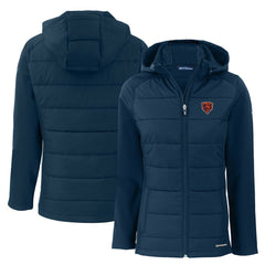 Chicago Bears Cutter & Buck Women's Throwback Evoke Hybrid Eco Softshell Recycled Full-Zip Hoodie Jacket | NFL Hot
