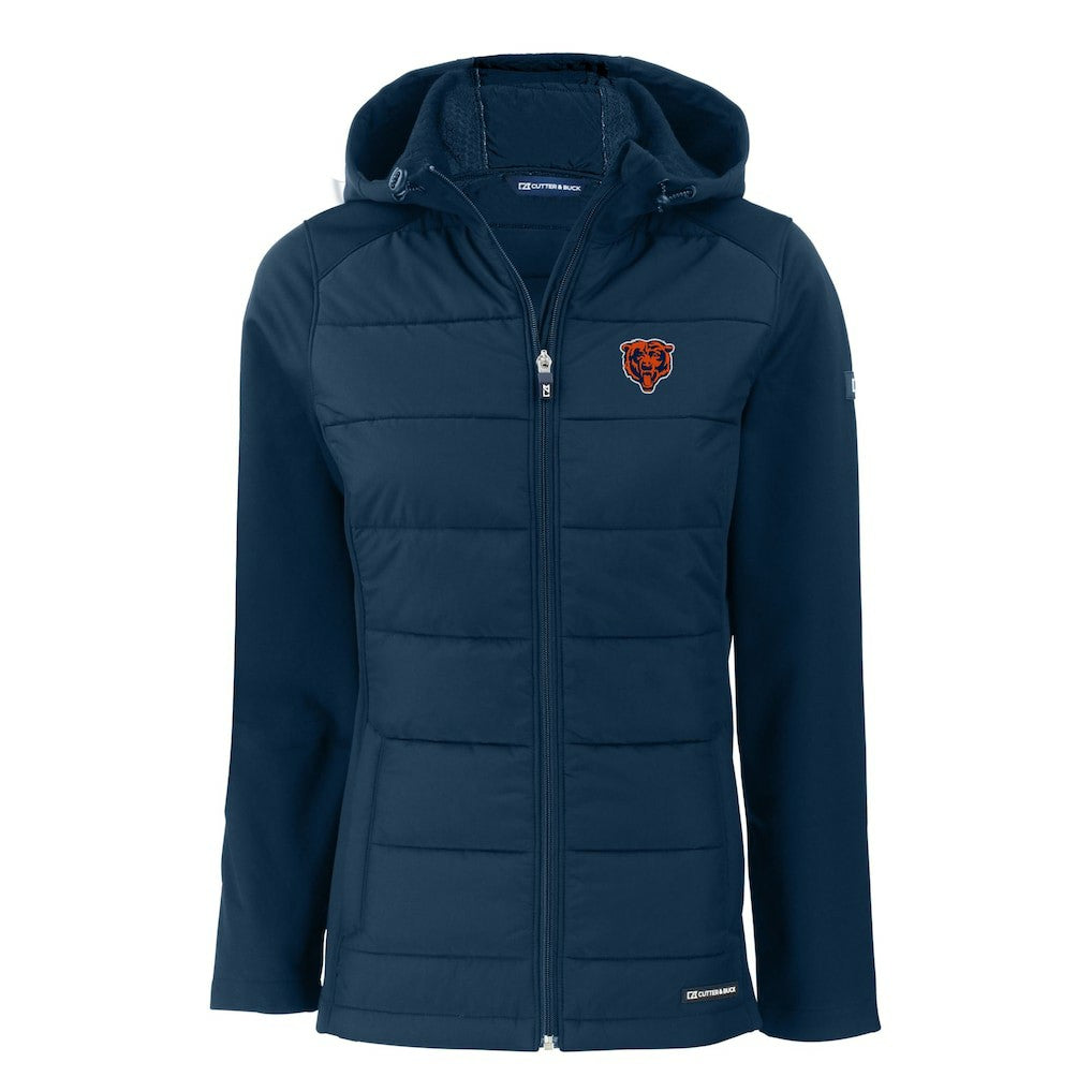 Chicago Bears Cutter & Buck Women's Throwback Evoke Hybrid Eco Softshell Recycled Full-Zip Hoodie Jacket | NFL Hot