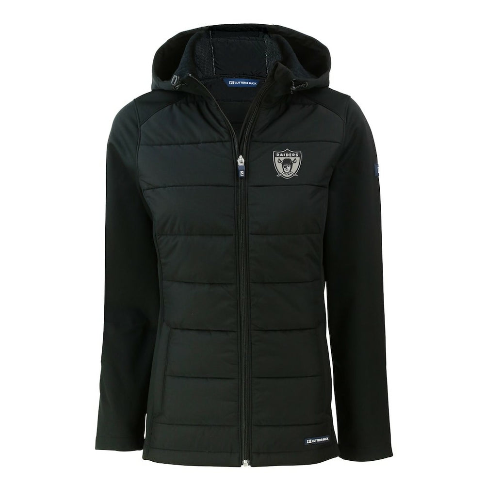 Las Vegas Raiders Cutter & Buck Women's Throwback Evoke Hybrid Eco Softshell Recycled Full-Zip Hoodie Jacket | NFL Discount