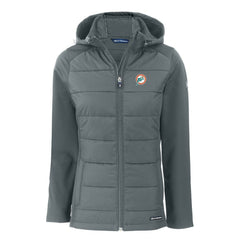 Miami Dolphins Cutter & Buck Women's Throwback Evoke Hybrid Eco Softshell Recycled Full-Zip Hoodie Jacket | NFL Sale