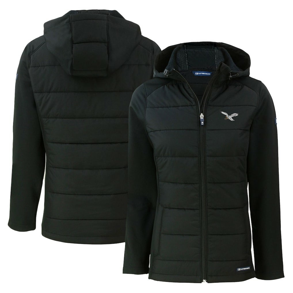 Philadelphia Eagles Cutter & Buck Women's Throwback Evoke Hybrid Eco Softshell Recycled Full-Zip Hoodie Jacket | NFL Online