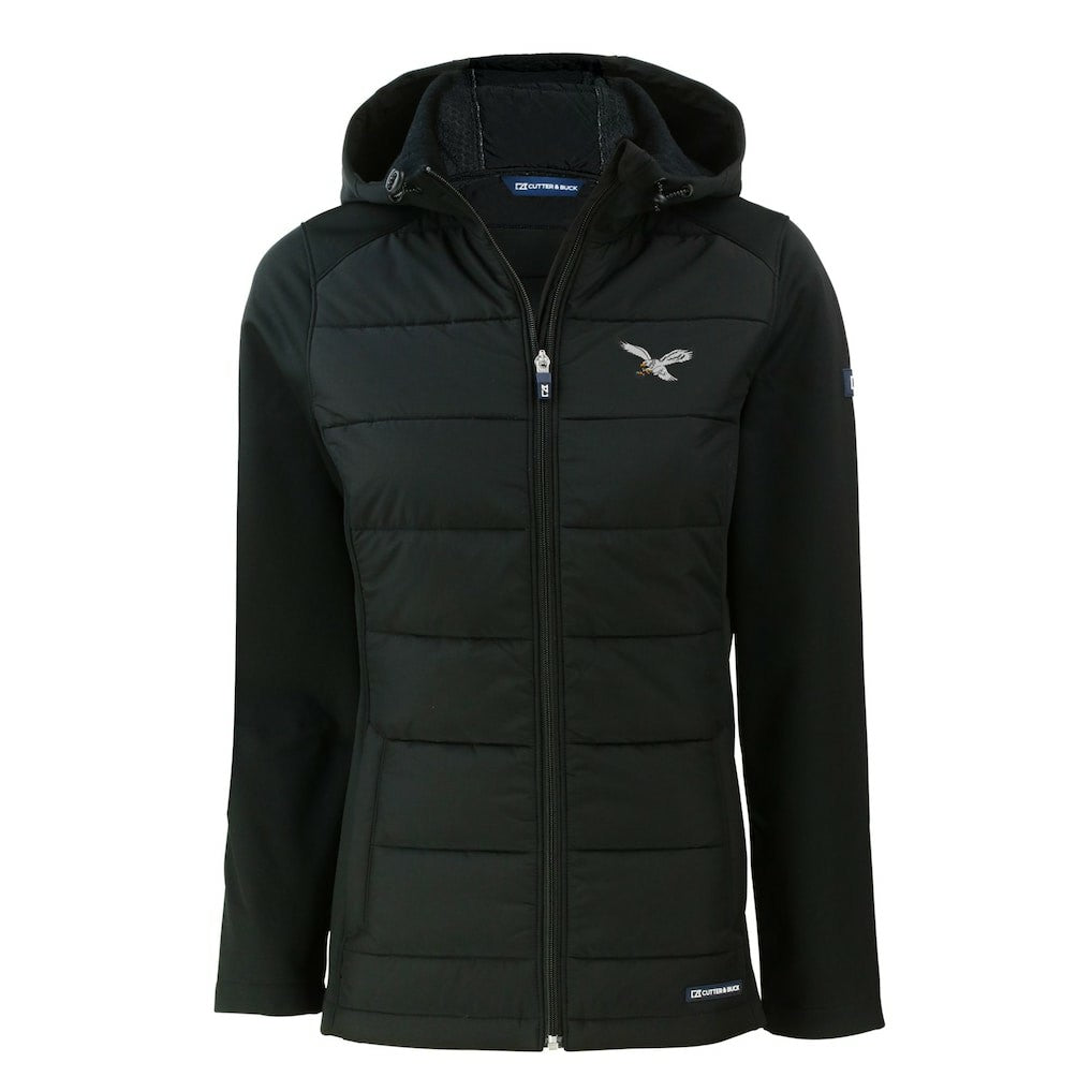 Philadelphia Eagles Cutter & Buck Women's Throwback Evoke Hybrid Eco Softshell Recycled Full-Zip Hoodie Jacket | NFL Online