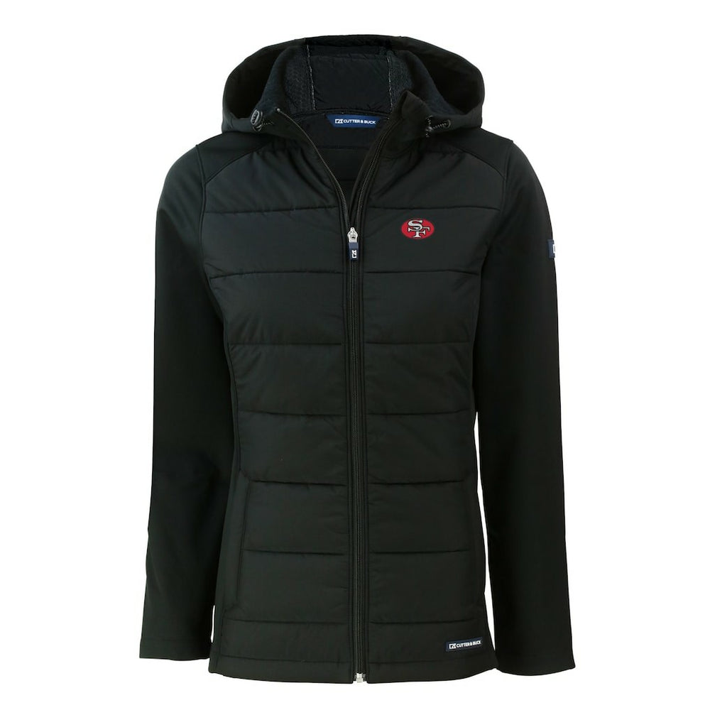San Francisco 49ers Cutter & Buck Women's Throwback Evoke Hybrid Eco Softshell Recycled Full-Zip Hoodie Jacket | NFL Hot