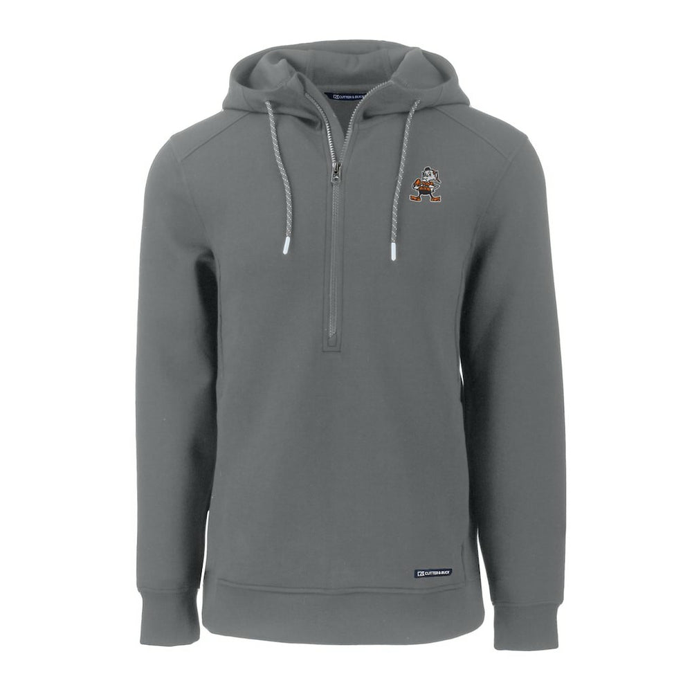 Cleveland Browns Cutter & Buck Throwback Roam Eco Half-Zip Recycled Pullover Hoodie | NFL On sale