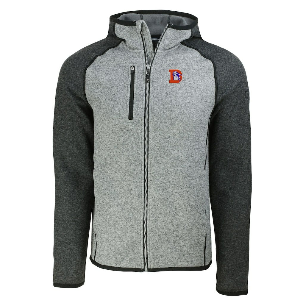Denver Broncos Cutter & Buck Throwback Mainsail Sweater-Knit Full-Zip Hoodie | NFL Outlet