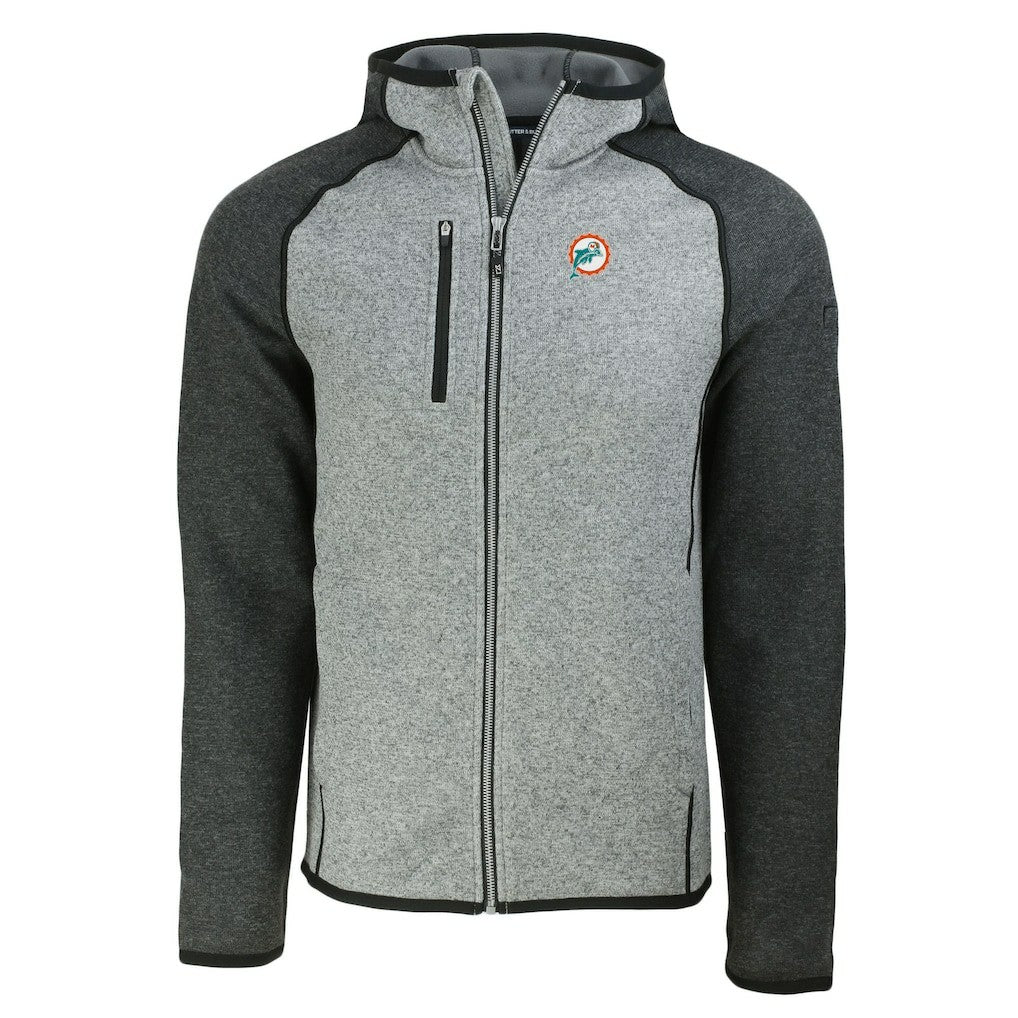 Miami Dolphins Cutter & Buck Throwback Mainsail Sweater-Knit Full-Zip Hoodie | NFL Outlet
