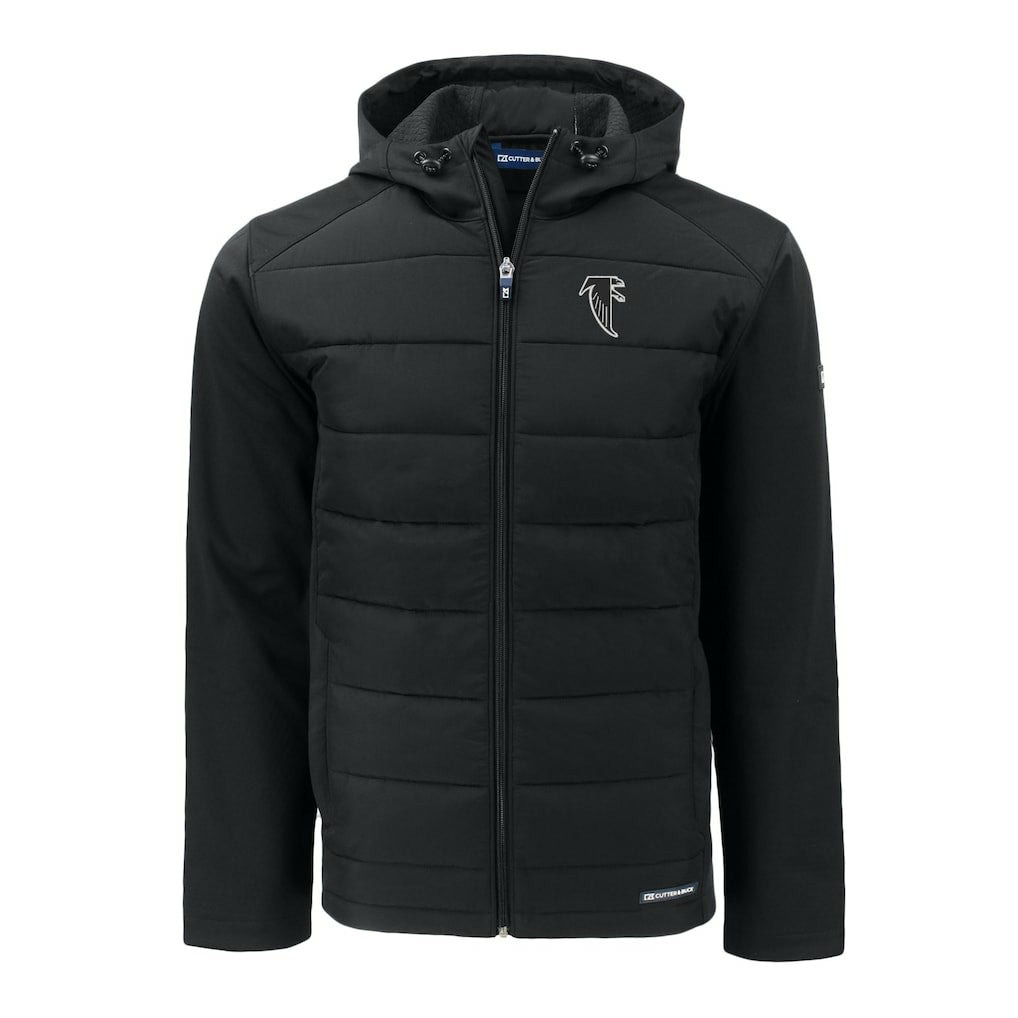 Atlanta Falcons Cutter & Buck Throwback Evoke Hybrid Eco Softshell Recycled Full-Zip Hoodie Jacket | NFL Outlet