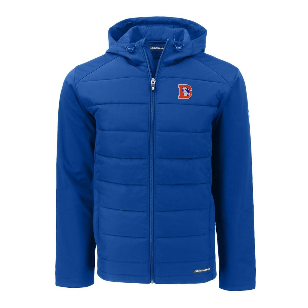 Denver Broncos Cutter & Buck Throwback Evoke Hybrid Eco Softshell Recycled Full-Zip Hoodie Jacket | NFL Outlet