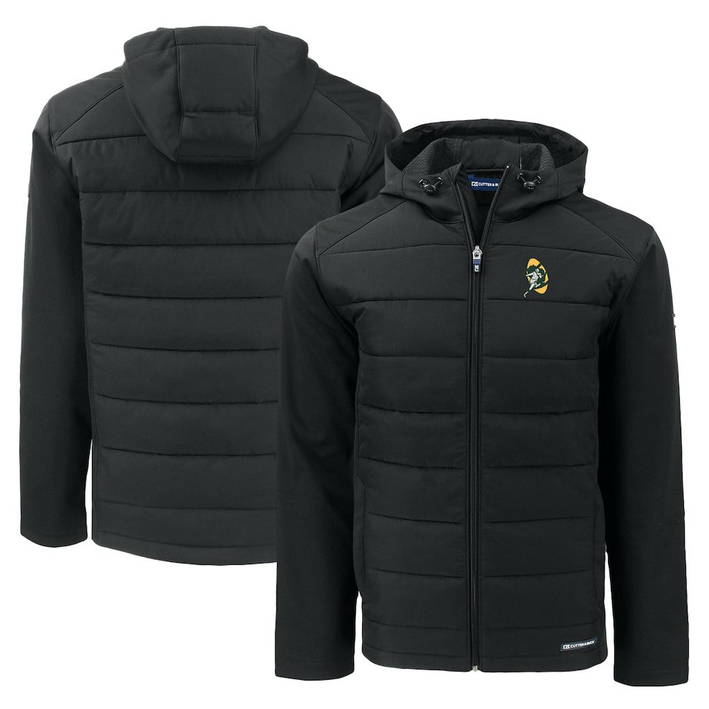 Green Bay Packers Cutter & Buck Throwback Evoke Hybrid Eco Softshell Recycled Full-Zip Hoodie Jacket | NFL Outlet