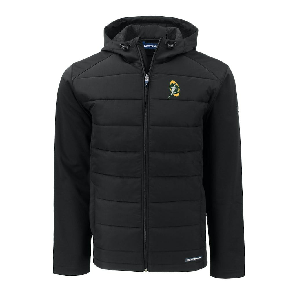 Green Bay Packers Cutter & Buck Throwback Evoke Hybrid Eco Softshell Recycled Full-Zip Hoodie Jacket | NFL Outlet