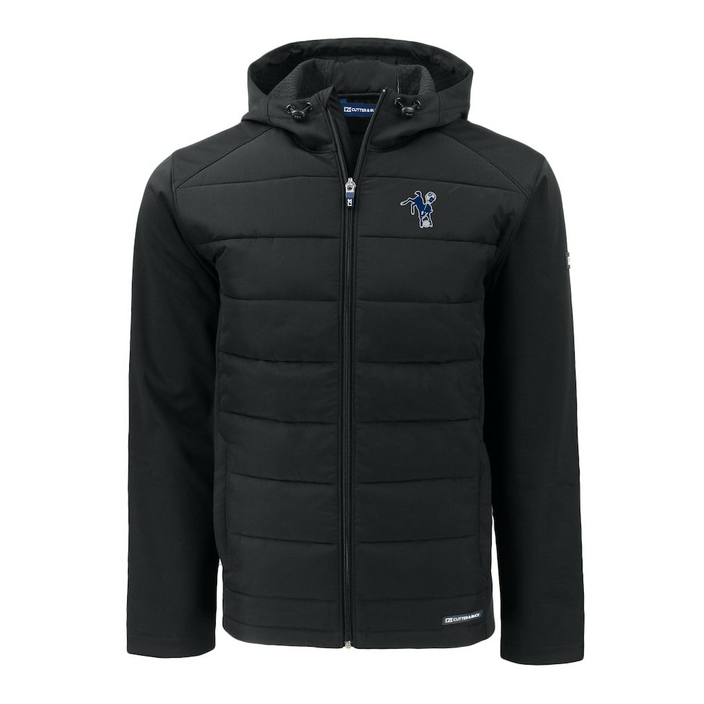 Indianapolis Colts Cutter & Buck Throwback Evoke Hybrid Eco Softshell Recycled Full-Zip Hoodie Jacket | NFL Sale