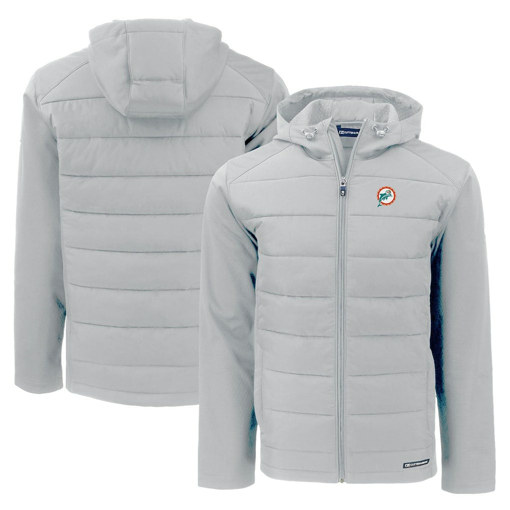 Miami Dolphins Cutter & Buck Throwback Evoke Hybrid Eco Softshell Recycled Full-Zip Hoodie Jacket | NFL Near me