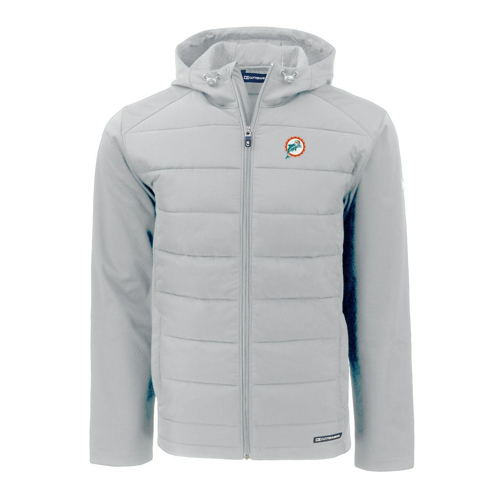 Miami Dolphins Cutter & Buck Throwback Evoke Hybrid Eco Softshell Recycled Full-Zip Hoodie Jacket | NFL Near me
